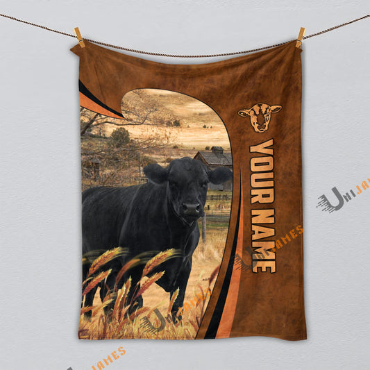 Uni Personalized Name Black Angus Premium Brown Pattern 3D Blanket