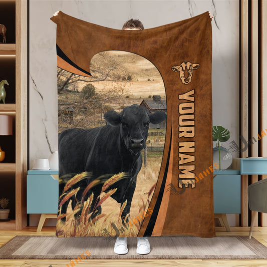 Uni Personalized Name Black Angus Premium Brown Pattern 3D Blanket