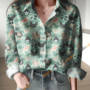Unique Spring Chickens Print Casual Long Sleeve Comfortable Shirt