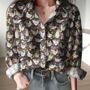 Unique Chicken Coop Dark Blue Print Casual Long Sleeve Comfortable Shirt