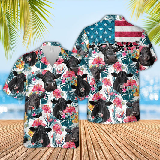 Unique Black Angus Happiness Floral 3D Hawaiian Shirt