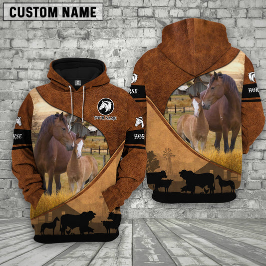Uni Horse Farming Dark Brown Personalized 3D Hoodie