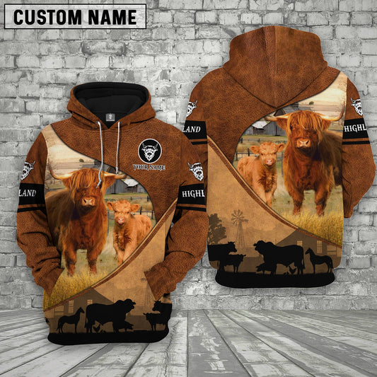 Uni Highland Farming Dark Brown Personalized 3D Hoodie