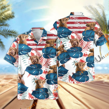 Uni Highland US Flag Flower Hawaiian Shirt