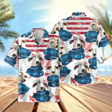 Uni Brahman US Flag Flower Hawaiian Shirt