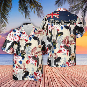 Unique Holstein Friesian Cattle Australia Flag Hawaiian Flowers Hawaiian Shirt
