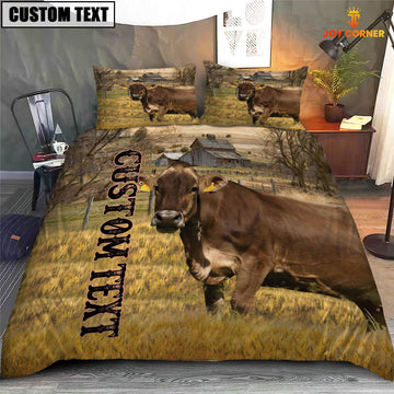 Uni Personalized Name Brown Swiss Cattle On The Farm 3D Bedding Set