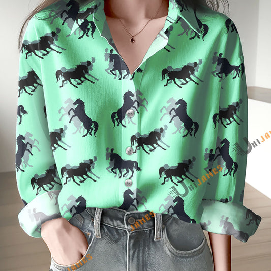 Unique Running And Galloping Horse Print Casual Long Sleeve Comfortable Shirt
