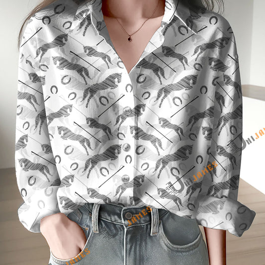 Unique Scribble Horse Print Casual Long Sleeve Comfortable Shirt