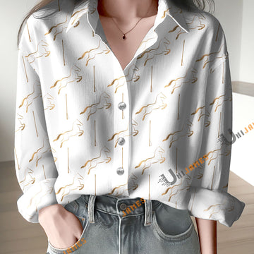 Unique Jumping Horse White Print Casual Long Sleeve Comfortable Shirt
