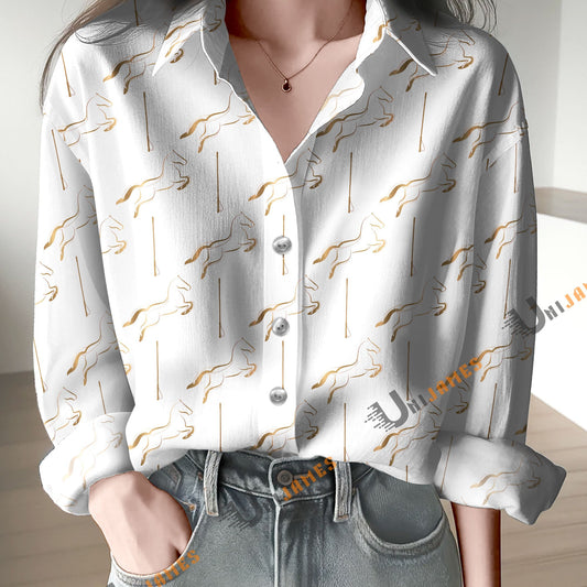 Unique Jumping Horse White Print Casual Long Sleeve Comfortable Shirt