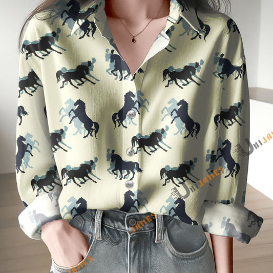 Unique Running And Galloping Horses Print Casual Long Sleeve Comfortable Shirt