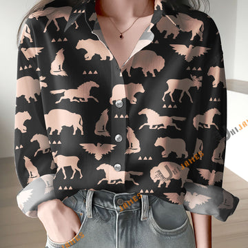 Unique Black America Wild Life Print Casual Long Sleeve Comfortable Shirt