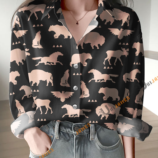Unique Black America Wild Life Print Casual Long Sleeve Comfortable Shirt