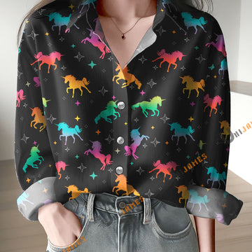 Unique Magic Rainbow Unicorn Print Casual Long Sleeve Comfortable Shirt