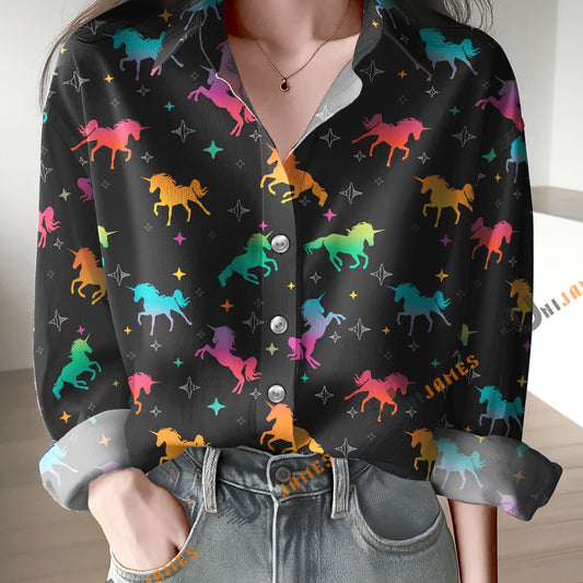 Unique Magic Rainbow Unicorn Print Casual Long Sleeve Comfortable Shirt