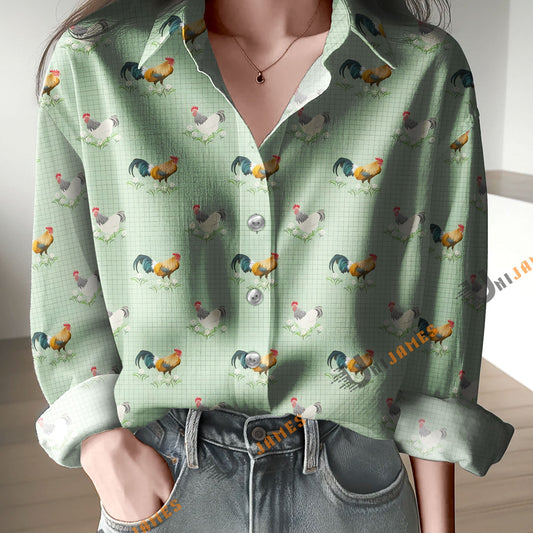 Unique Country Chickens Print Casual Long Sleeve Comfortable Shirt