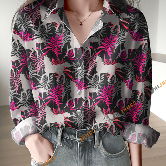 Unique Gray Silhouettes Of Horses Print Casual Long Sleeve Comfortable Shirt