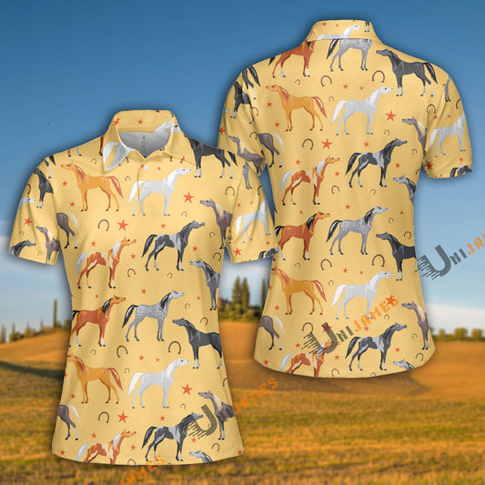 Unique Horse Yellow Pattern Polo Shirt