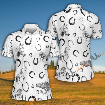 Unique Horse Horseshoe Pattern Polo Shirt