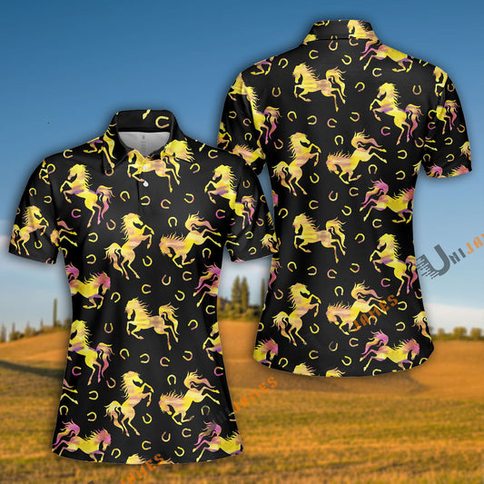 Unique Horse Golden Pattern Polo Shirt
