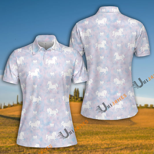 Unique Horse Pattern Light Purple Polo Shirt