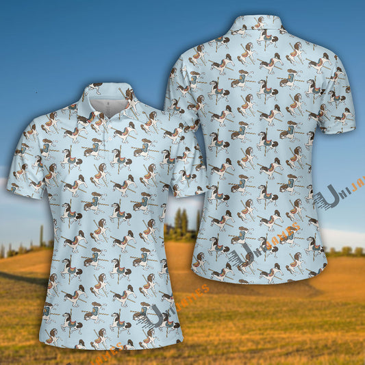 Unique Horse Pattern Light Blue Polo Shirt