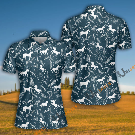 Unique Horse Navy Blue Pattern Polo Shirt