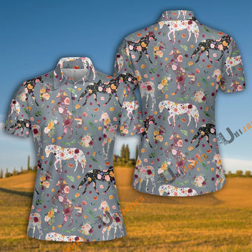 Unique Horse Flower Pattern Polo Shirt
