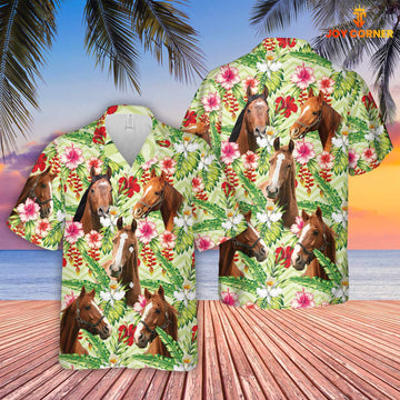 Unique Horse Hibicus Floral 3D Hawaiian Shirt