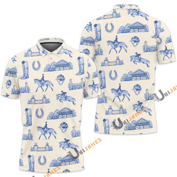Unique Horse Racing Pattern Polo Shirt