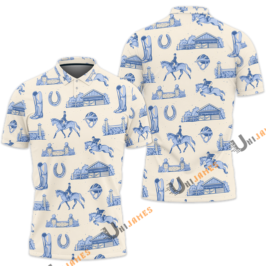 Unique Horse Racing Pattern Polo Shirt