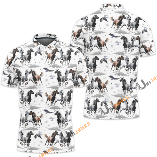 Unique Horse Watercolor Pattern Polo Shirt