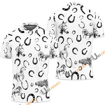 Unique Horse Horseshoes Pattern Polo Shirt