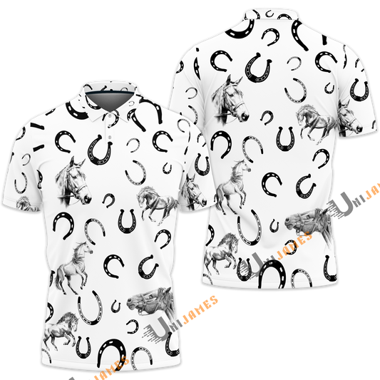 Unique Horse Horseshoes Pattern Polo Shirt