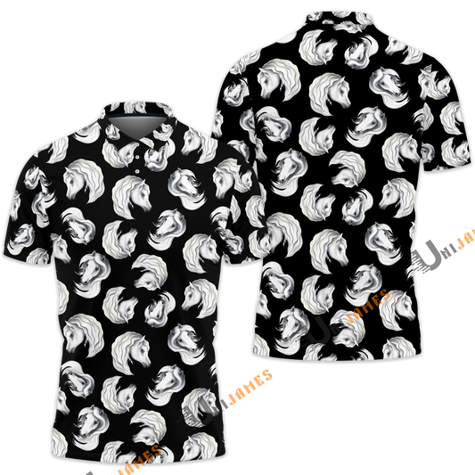 Unique Horse Black Art Pattern Polo Shirt