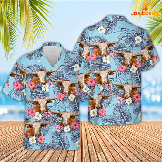 Uni Texas Longhorn Sierra Blue Pattern 3D Hawaiian Shirt