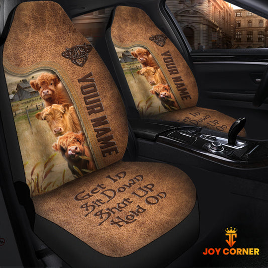 Uni Highland Personalized Name Leather Pattern Car Seat Covers Universal Fit For Customer (2Pcs)