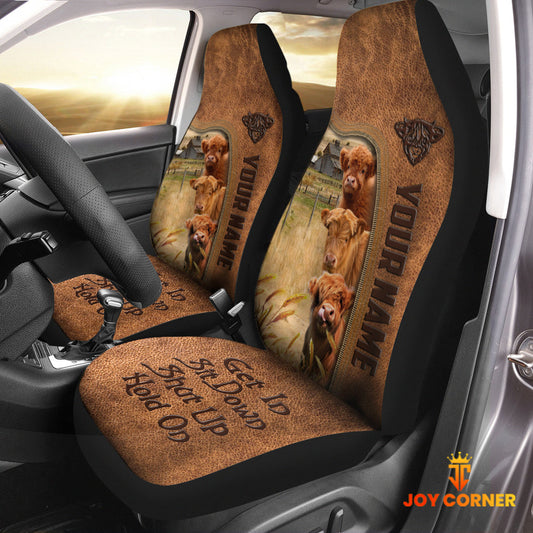 Uni Highland Personalized Name Leather Pattern Car Seat Covers Universal Fit For Customer (2Pcs)