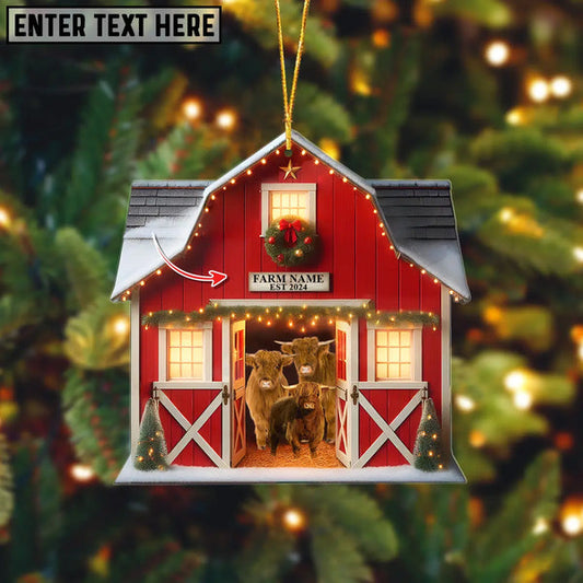 Uni Happy Farm Highland Christmas Gift Red Barn Custom Shape Acrylic Ornament