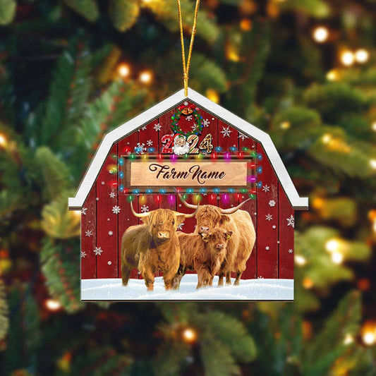 Uni Highland Cattle Lovers Christmas Gift Red Barn Custom Shape Acrylic Ornament