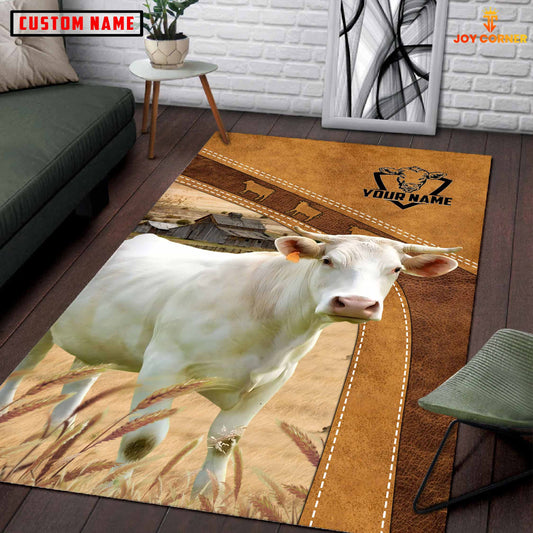 Uni Charolais Farming Brown Personalized Name 3D Rug