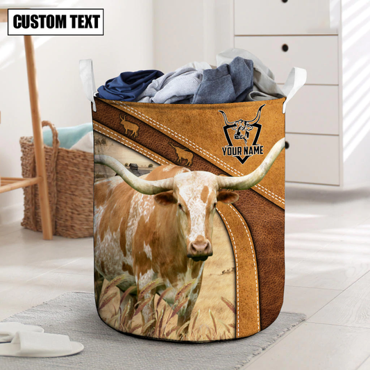 Uni Texas Longhorn Cattle Brown Custom Name Basket