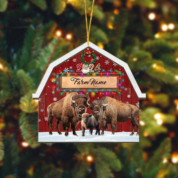 Uni Bison Lovers Christmas Gift Red Barn Custom Shape Acrylic Ornament