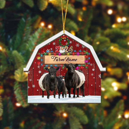 Uni Belted Galloway Lovers Christmas Gift Red Barn Custom Shape Acrylic Ornament