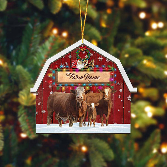 Uni Simmental Lovers Christmas Gift Red Barn Custom Shape Acrylic Ornament