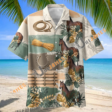 Unijames Thoroughbred Horse Tropical Floral Hawaiian Shirt