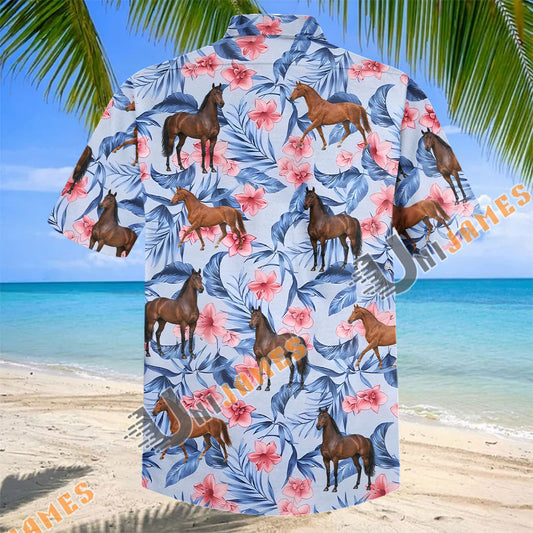 Unijames Floral Thoroughbred Horse Lover Hawaiian Shirt