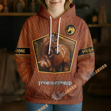 UniJames Personalized Thoroughbred Horse Faux Leather 3D Hoodie