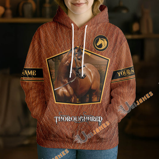 UniJames Personalized Thoroughbred Horse Faux Leather 3D Hoodie